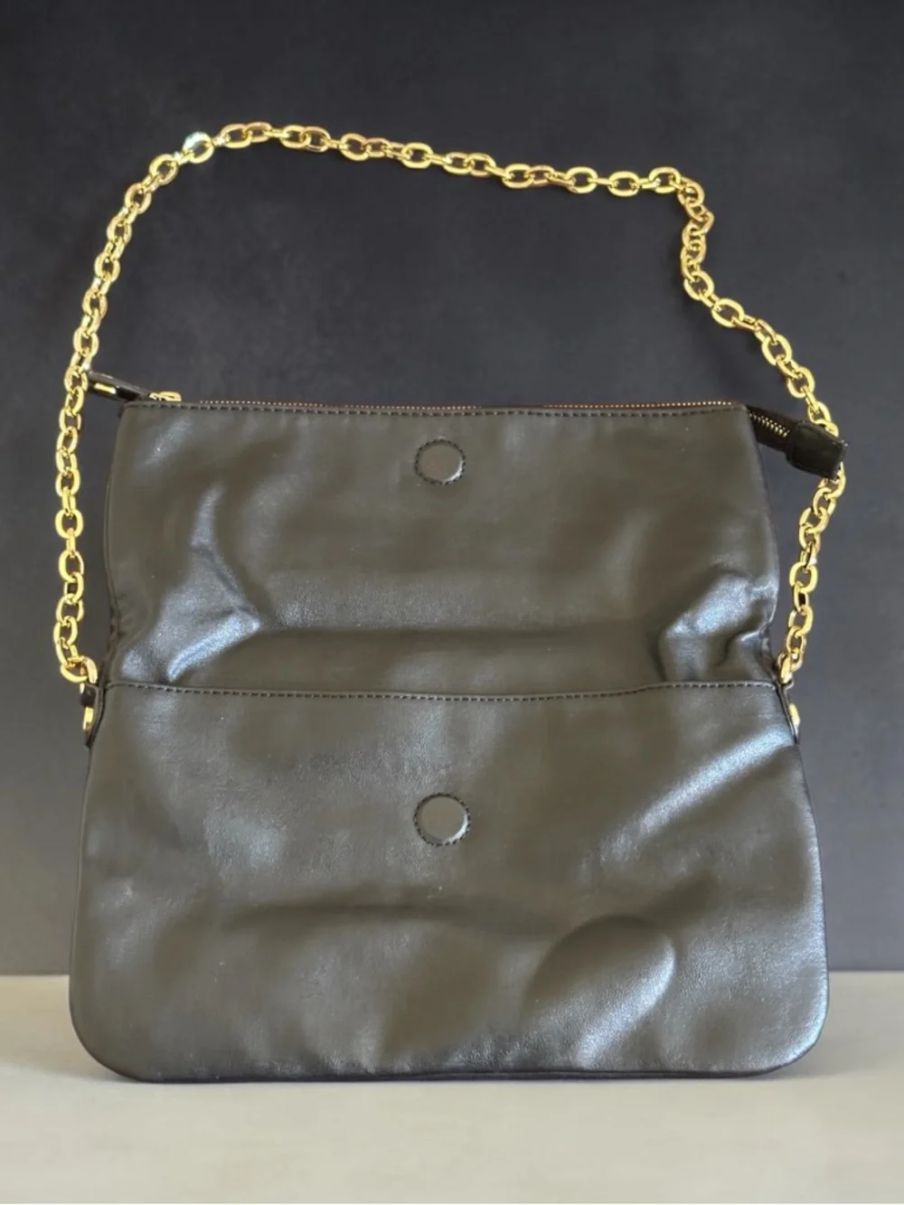 Nine West Fold-Over Clutch with Gold Chain Strap Women's Black